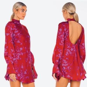 Free People Red and Purple Floral Long Sleeve Dress